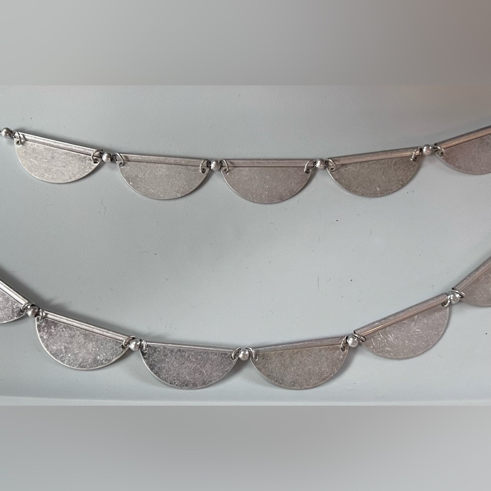 Matte Silver scallop geometric double strand modern metal Necklace statement NEW